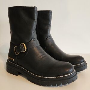 Nautica Womens Black Faux Leather‎ Side Zip Moto Boots 8.5